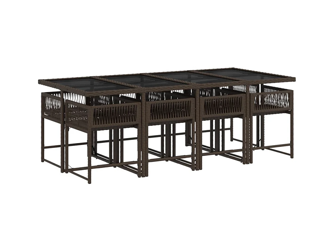 Sharif  9-delige Tuinset met kussens poly rattan bruin