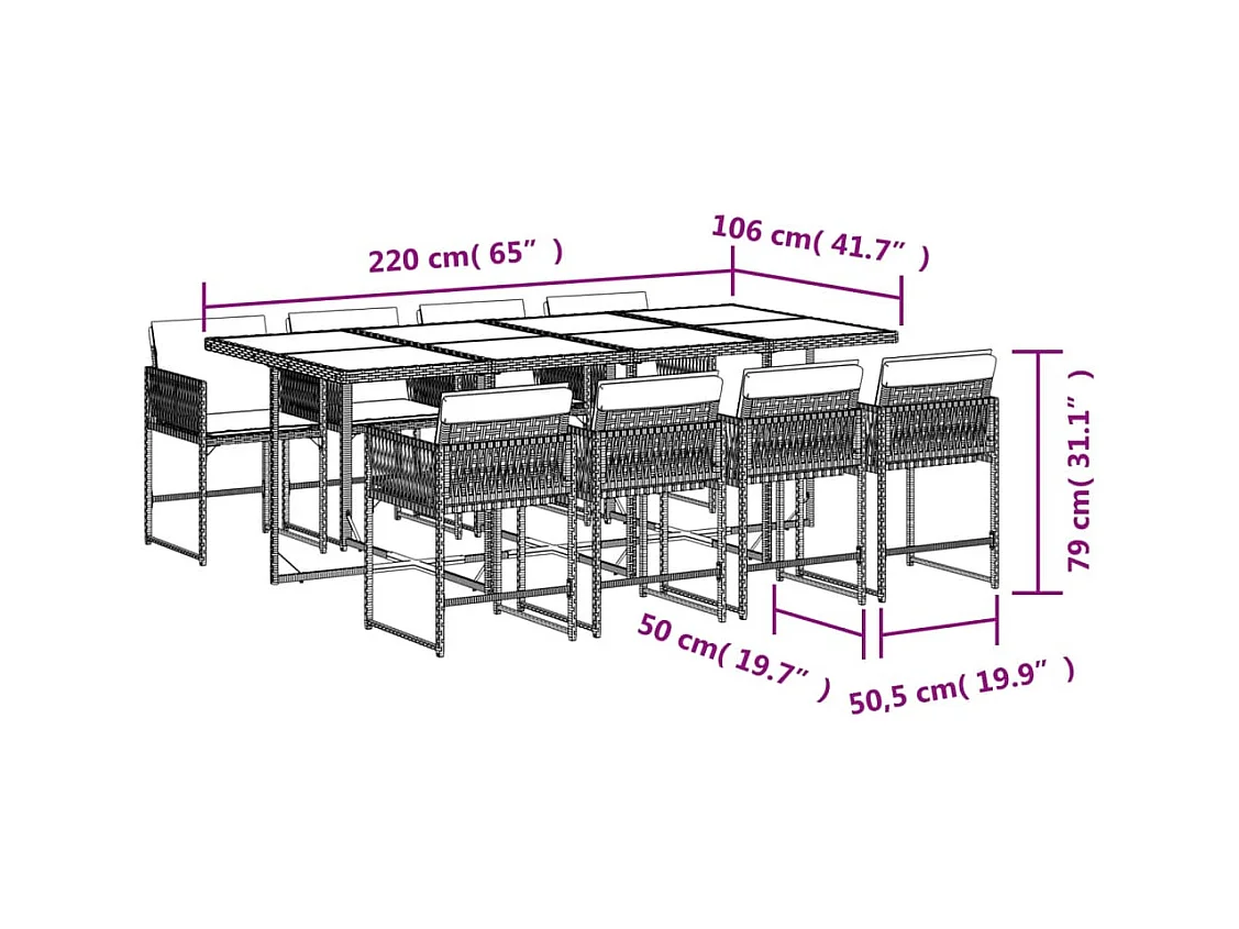 Sharif  9-delige Tuinset met kussens poly rattan bruin