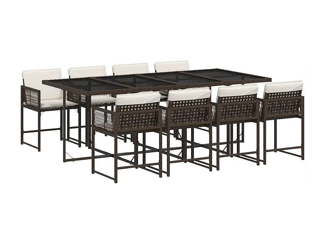 Sharif  9-delige Tuinset met kussens poly rattan bruin