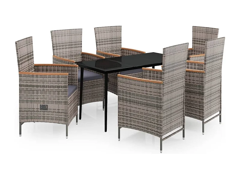 Zeldrik  Ensemble à manger de jardin avec coussins 7 pcs Gris