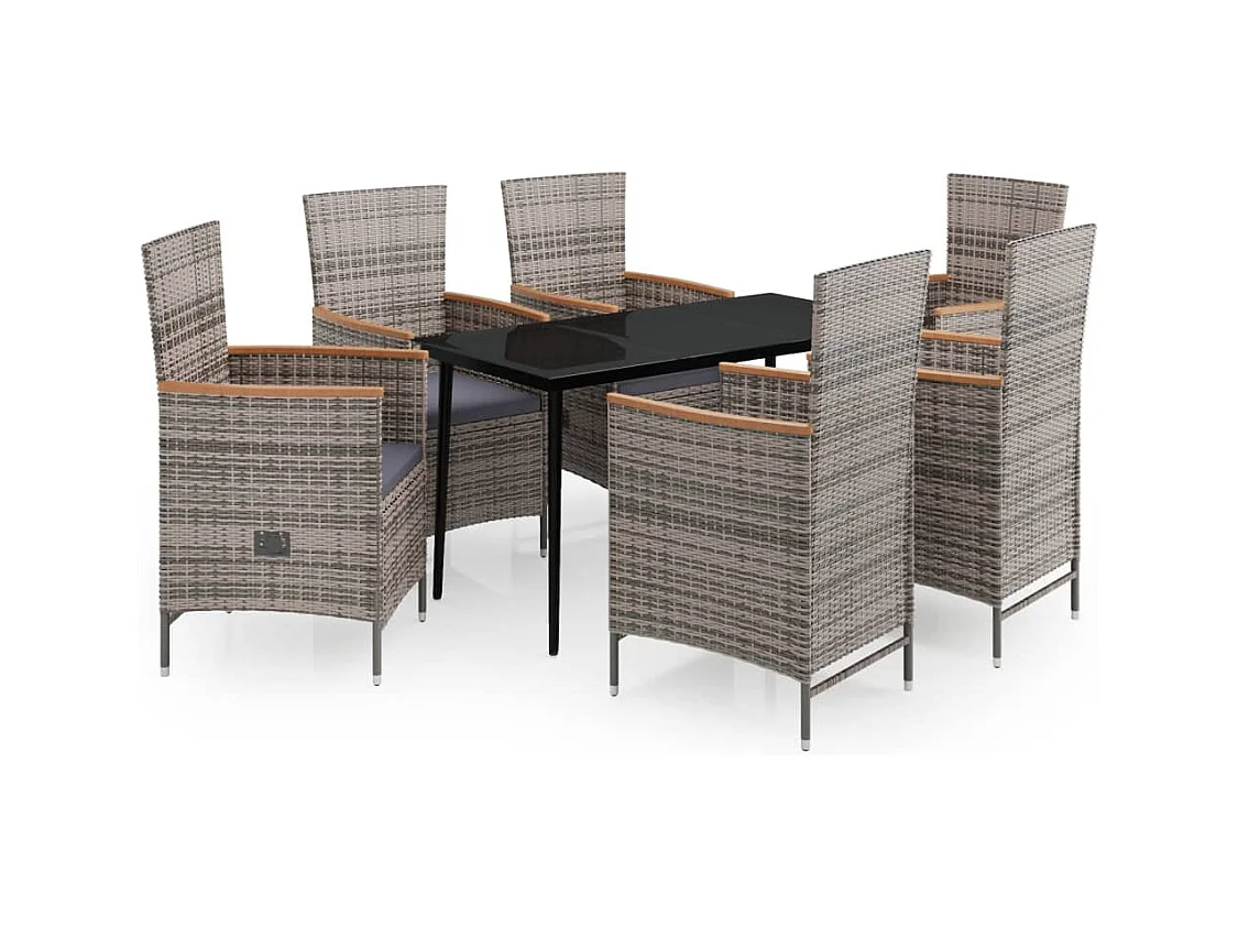 Zeldrik  Ensemble à manger de jardin avec coussins 7 pcs Gris