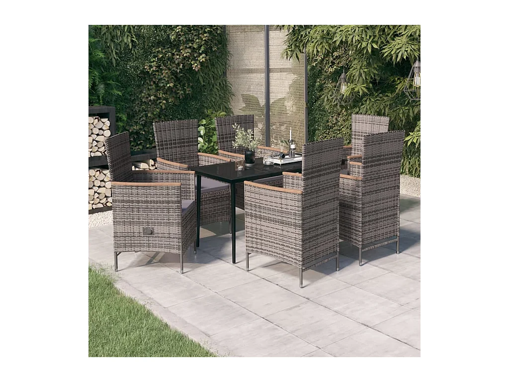 Zeldrik  Ensemble à manger de jardin avec coussins 7 pcs Gris
