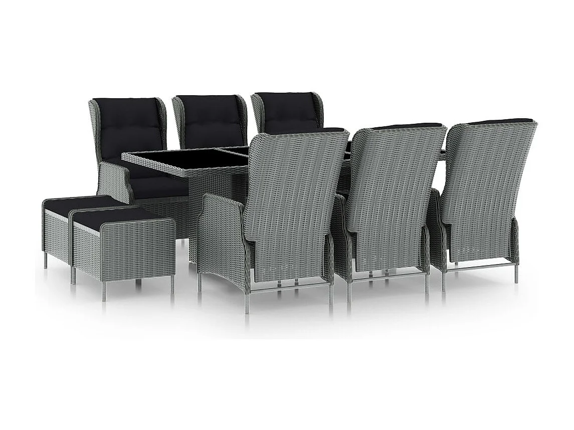 Jarek  Ensemble à manger d'extérieur et coussins 9 pcs résine tressée