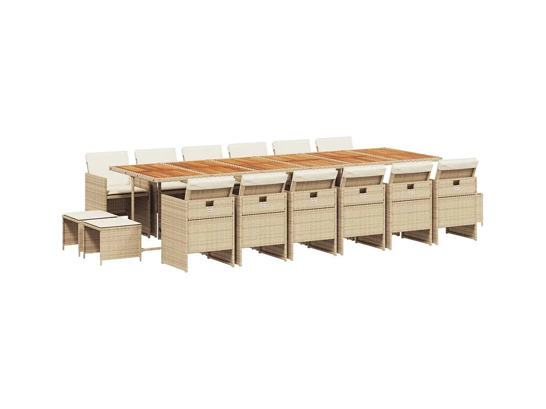 Bonno  Ensemble à manger de jardin et coussins 17 pcs beige