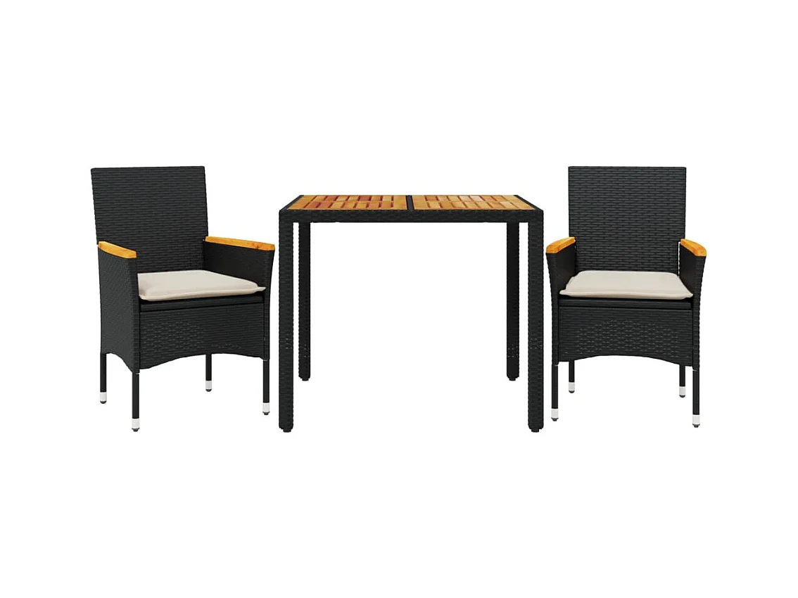 Ana Luisa  Ensemble à manger de jardin et coussins 3 pcs noir rotin acacia