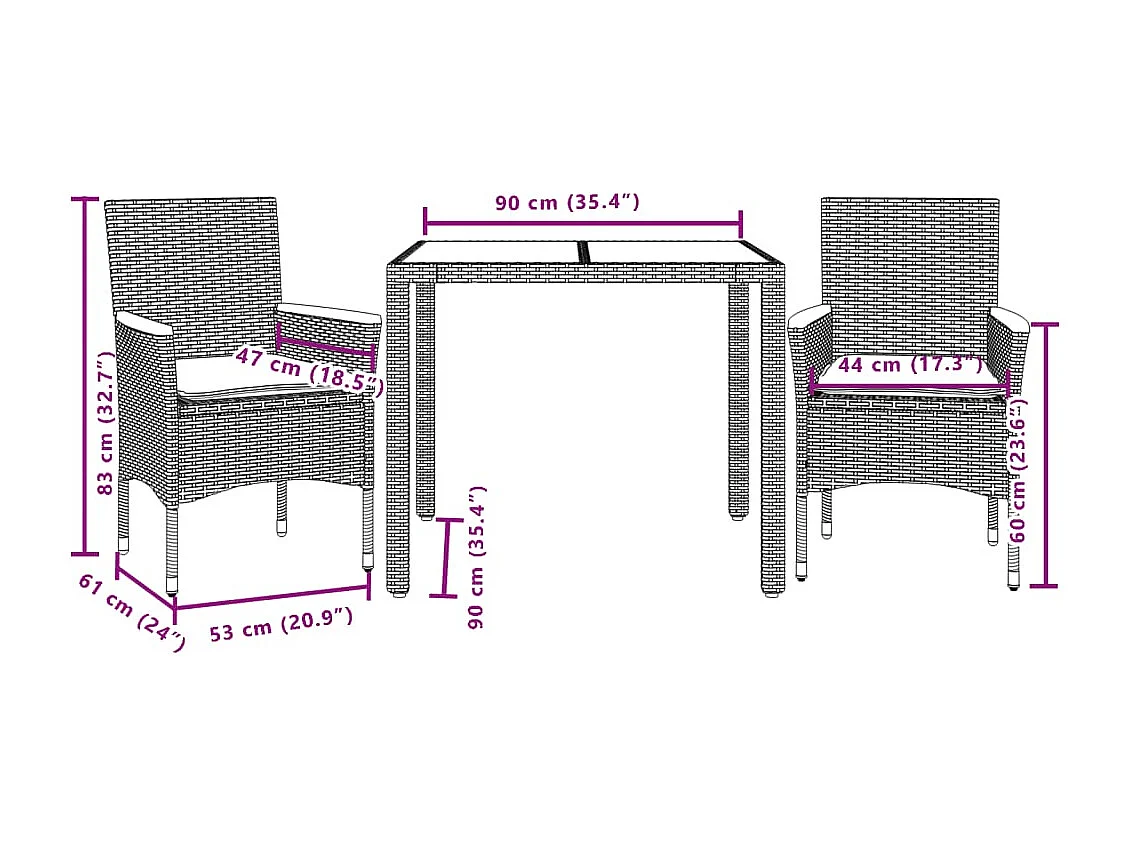 Ana Luisa  Ensemble à manger de jardin et coussins 3 pcs noir rotin acacia
