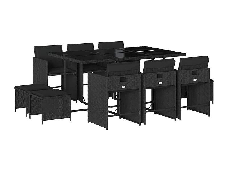 Zenn  Set de comedor jardín 11 pzas con cojines ratán sintético negro