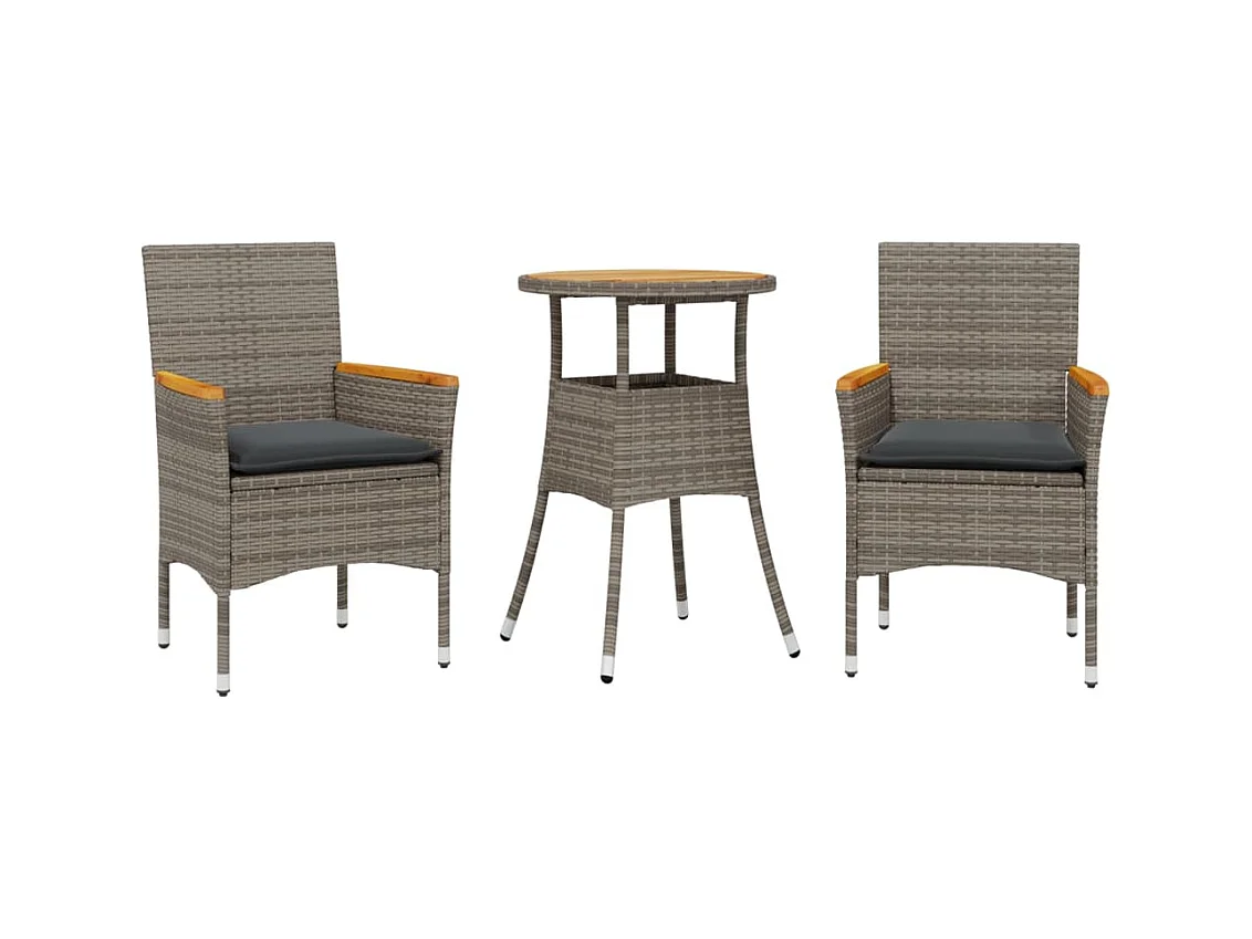 Butler  Ensemble à manger de jardin et coussins 3 pcs gris rotin acacia