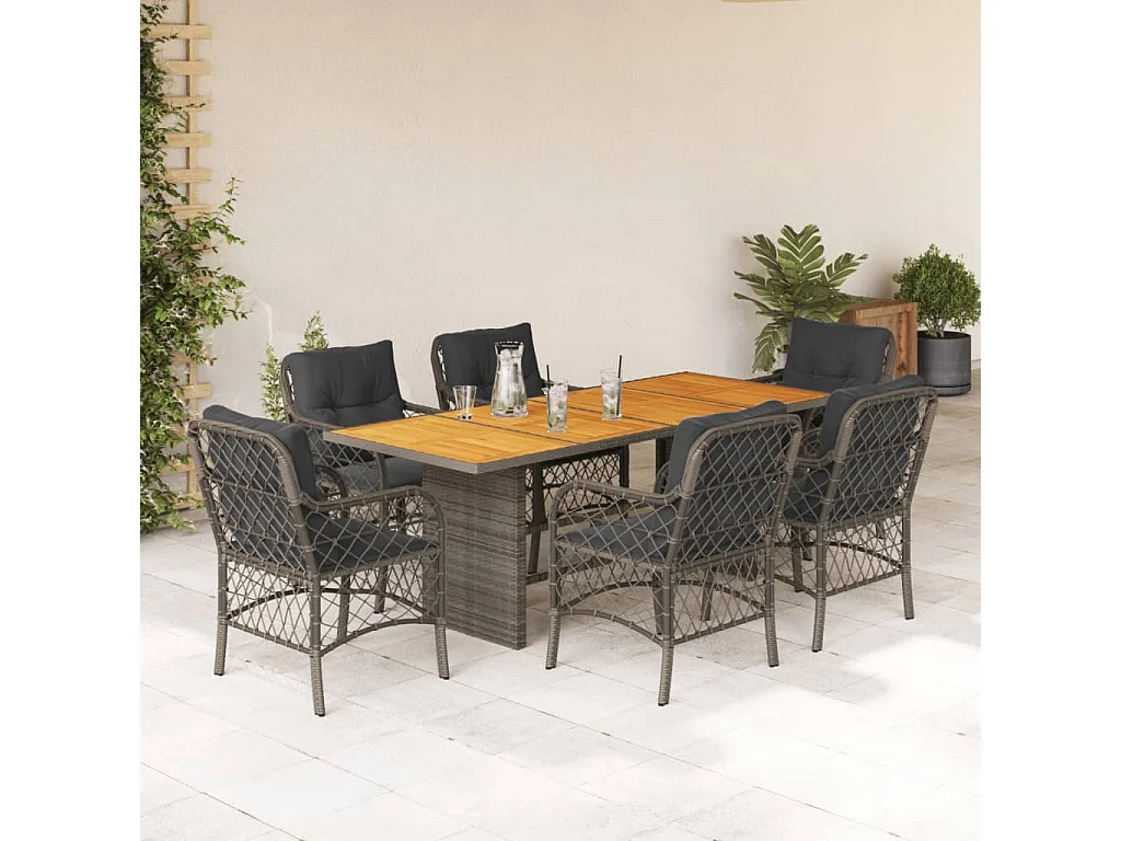 Fort Bragg  7-delige Tuinset met kussens poly rattan grijs