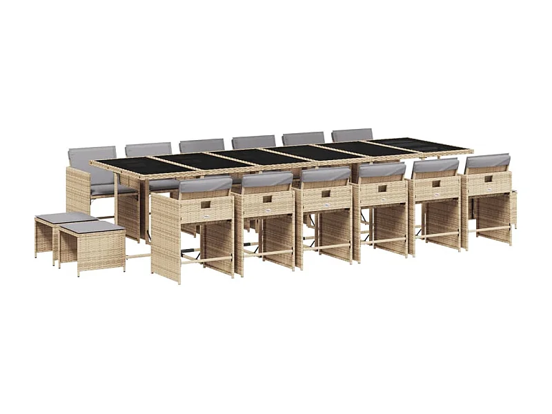 Zenn  Ensemble à manger de jardin et coussins 17 pcs mélange beige
