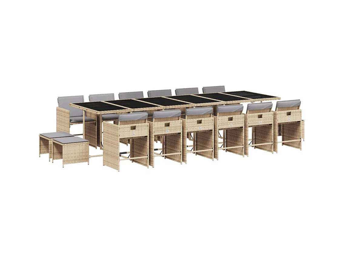 Zenn  Ensemble à manger de jardin et coussins 17 pcs mélange beige