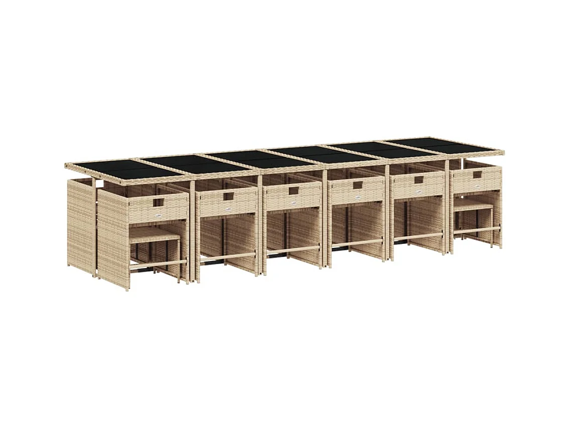 Zenn  Ensemble à manger de jardin et coussins 17 pcs mélange beige