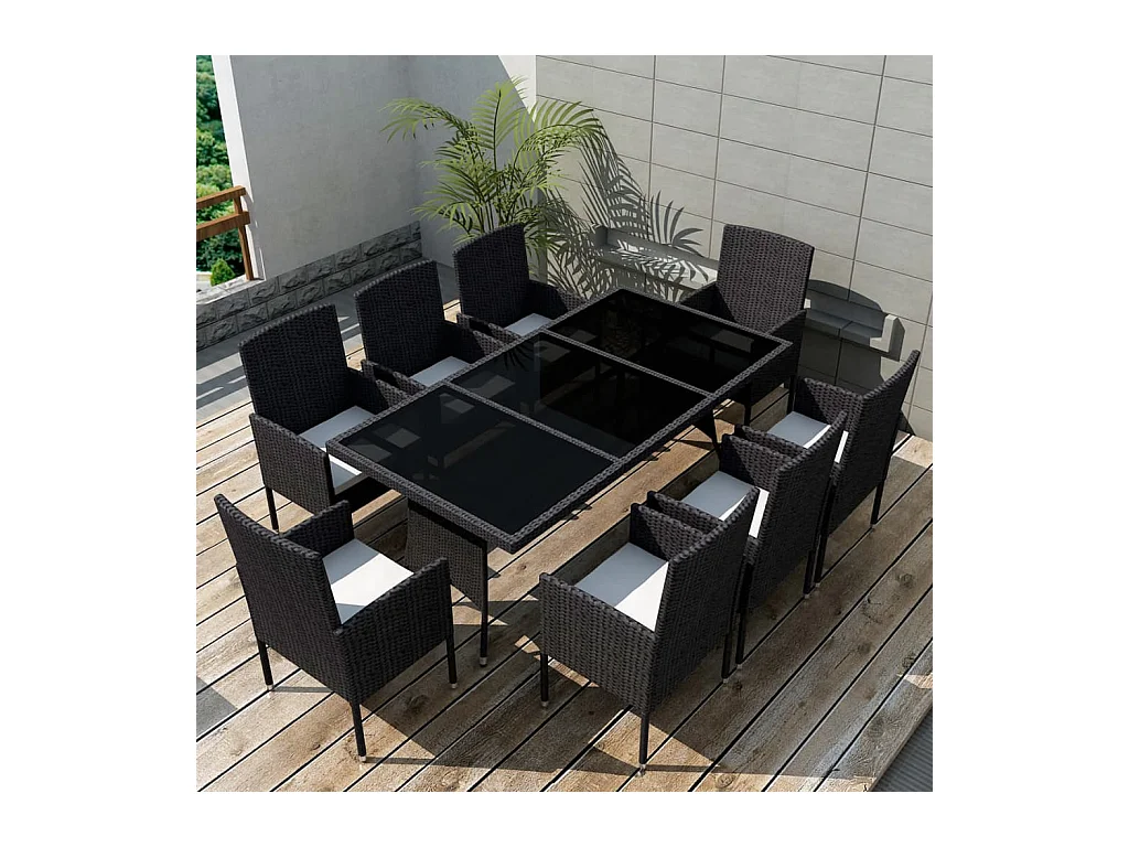 Garden Furniture -  Ensemble à manger d'extérieur 9pcs coussins résine tressée noir