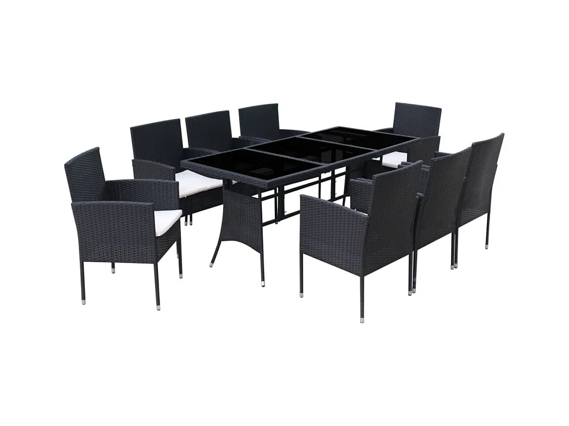 Garden Furniture -  Ensemble à manger d'extérieur 9pcs coussins résine tressée noir