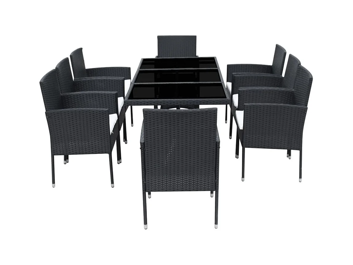 Garden Furniture -  Ensemble à manger d'extérieur 9pcs coussins résine tressée noir