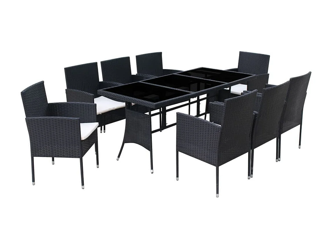 Garden Furniture -  Ensemble à manger d'extérieur 9pcs coussins résine tressée noir