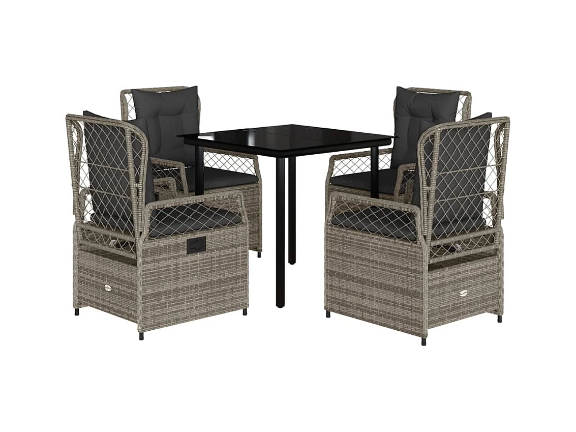 Garden Furniture -  Ensemble à manger de jardin 5 pcs coussins gris résine tressée