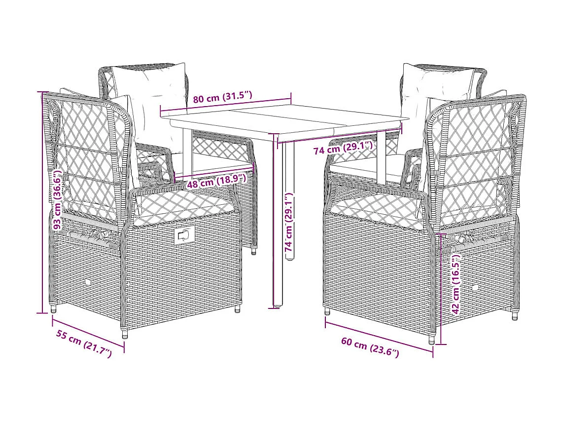 Garden Furniture -  Ensemble à manger de jardin 5 pcs coussins gris résine tressée
