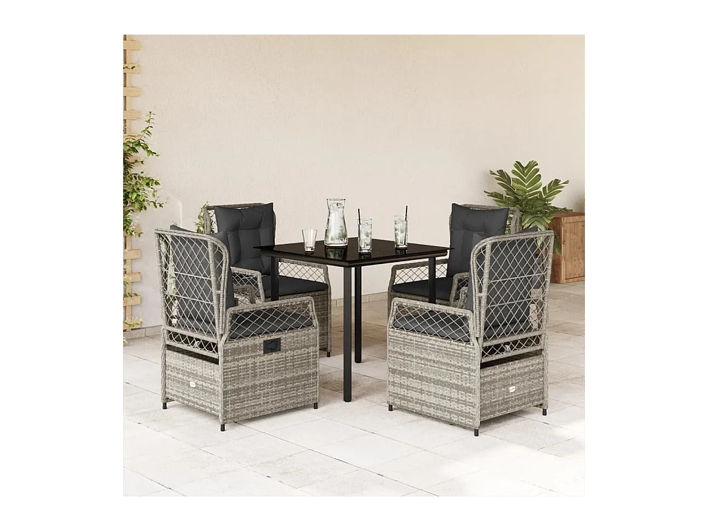 Garden Furniture -  Set comedor de jardín 5 piezas con cojines ratán sintético gris