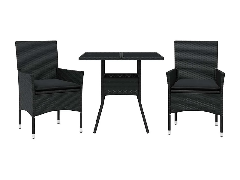 Yorba Linda  Ensemble à manger de jardin et coussins 3 pcs noir rotin verre