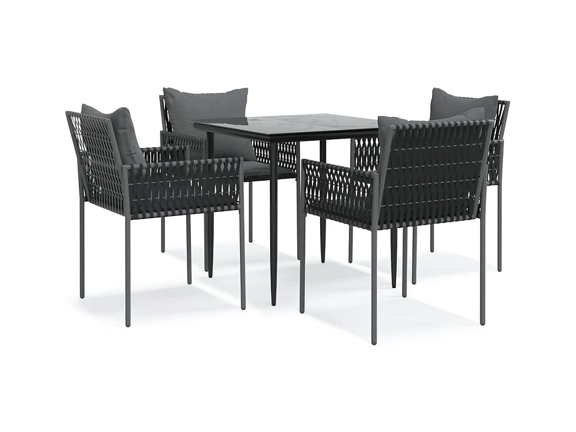 Blen  Ensemble à manger de jardin 5 pcs coussins résine tressée acier