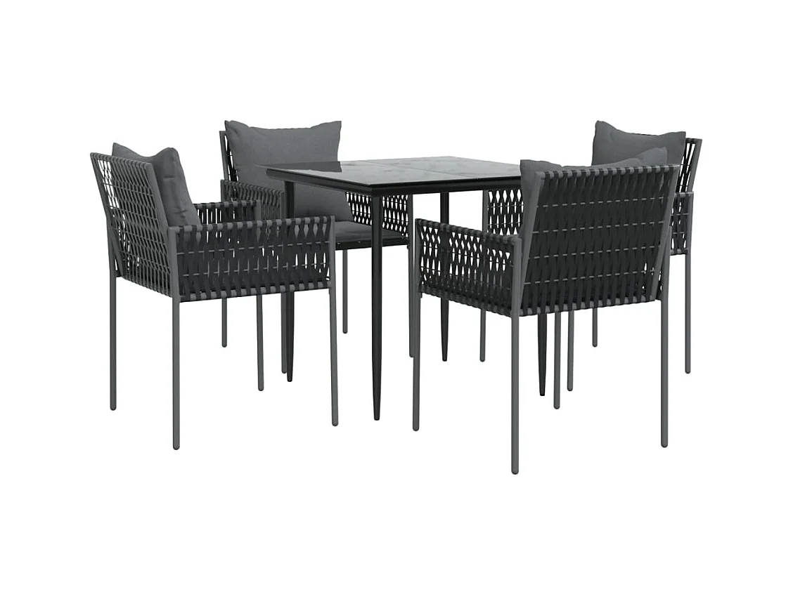 Blen  Ensemble à manger de jardin 5 pcs coussins résine tressée acier