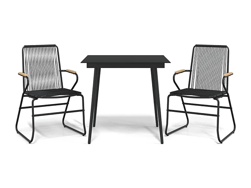 Orelira  Ensemble à manger de jardin 3 pcs noir rotin PVC