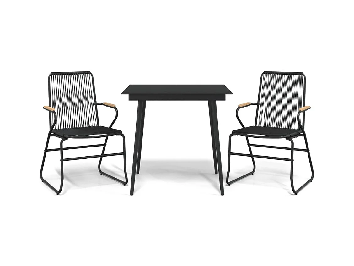 Orelira  Ensemble à manger de jardin 3 pcs noir rotin PVC