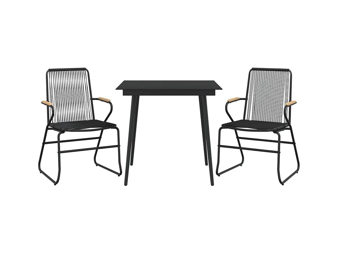 Orelira  Ensemble à manger de jardin 3 pcs noir rotin PVC