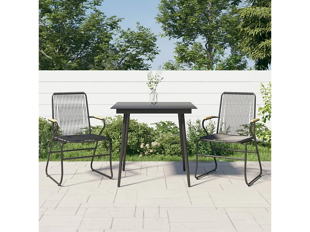 Orelira  Ensemble à manger de jardin 3 pcs noir rotin PVC