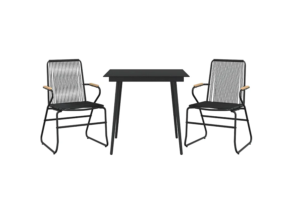 Orelira  Ensemble à manger de jardin 3 pcs noir rotin PVC
