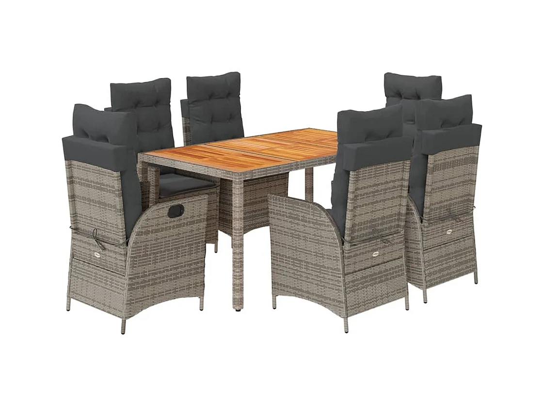 Wanda  Ensemble à manger de jardin et coussins 7 pcs gris rotin