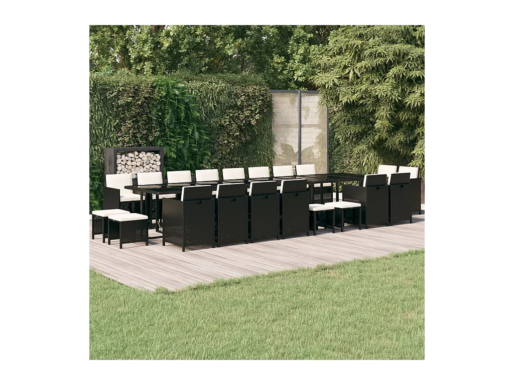 Browns Mills  Ensemble à manger de jardin 21pcs coussins noir résine tressée