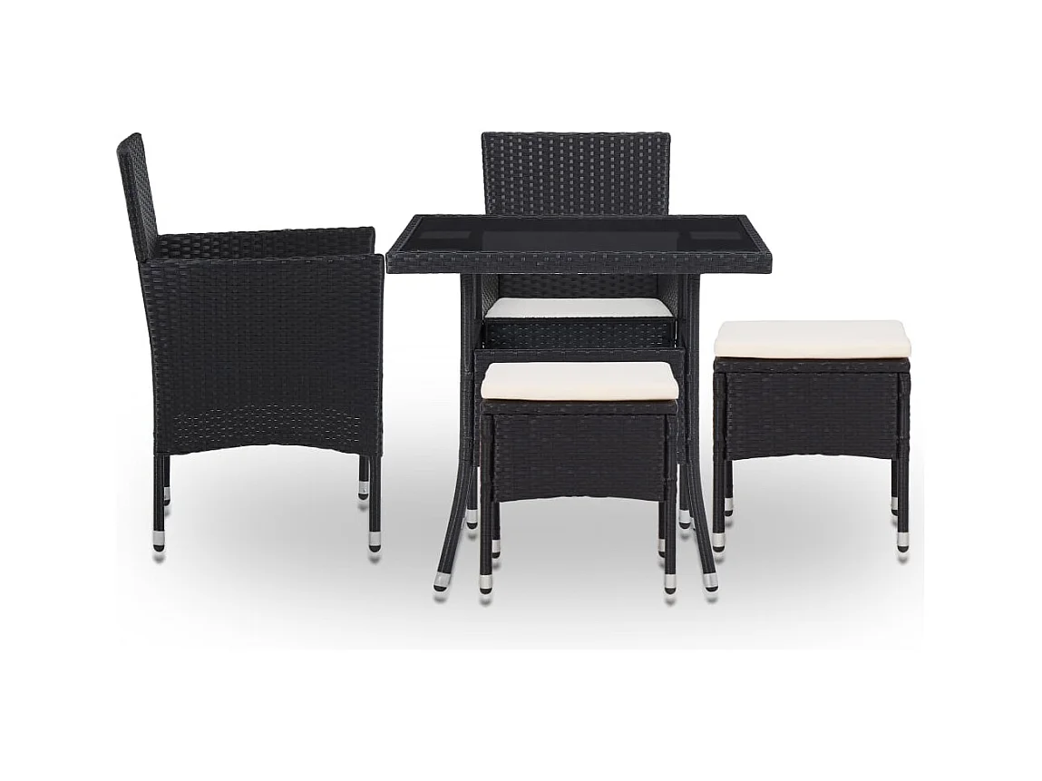 Lucien-René  5-delige Tuinset poly rattan en glas zwart