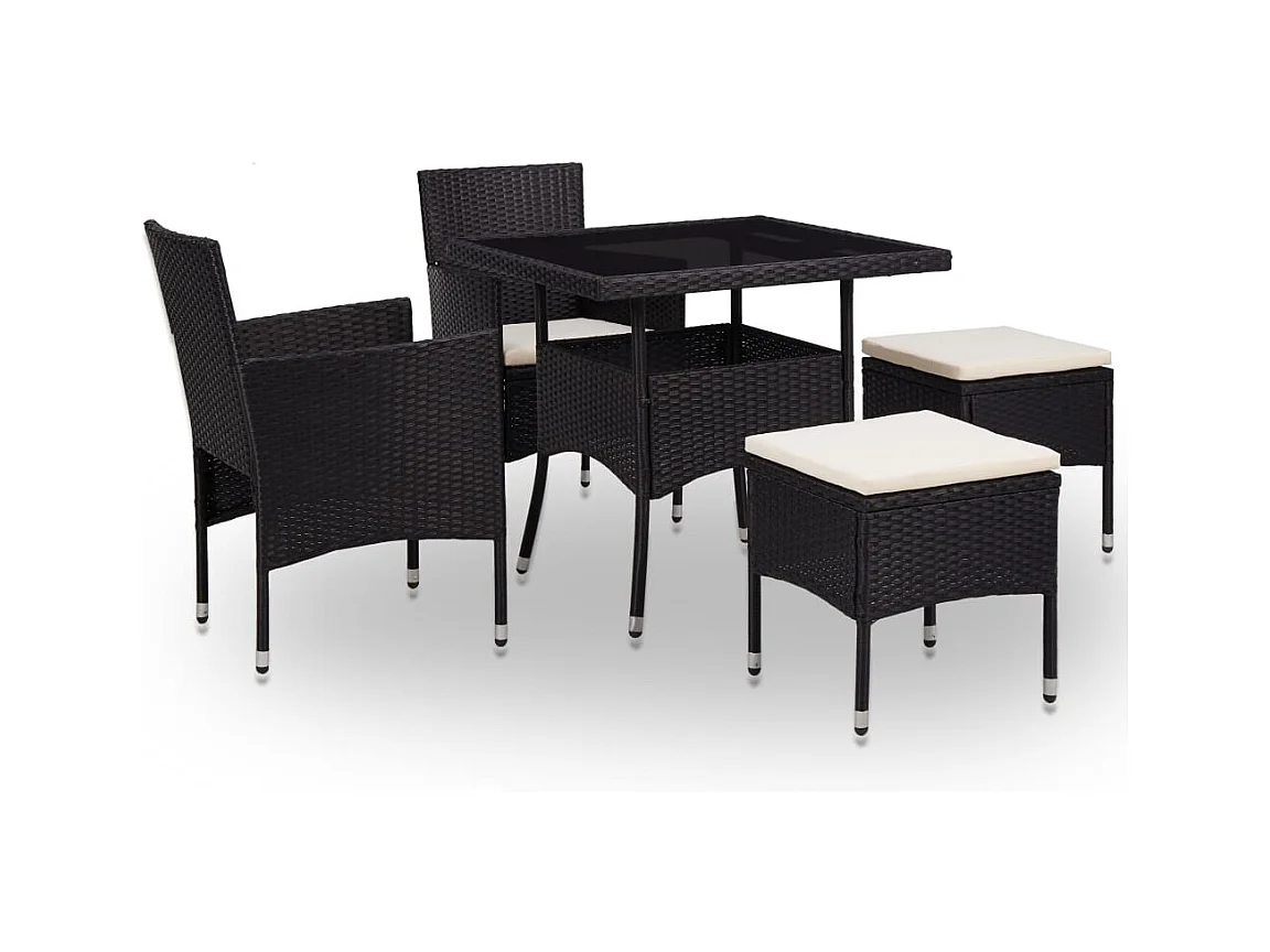 Lucien-René  5-delige Tuinset poly rattan en glas zwart