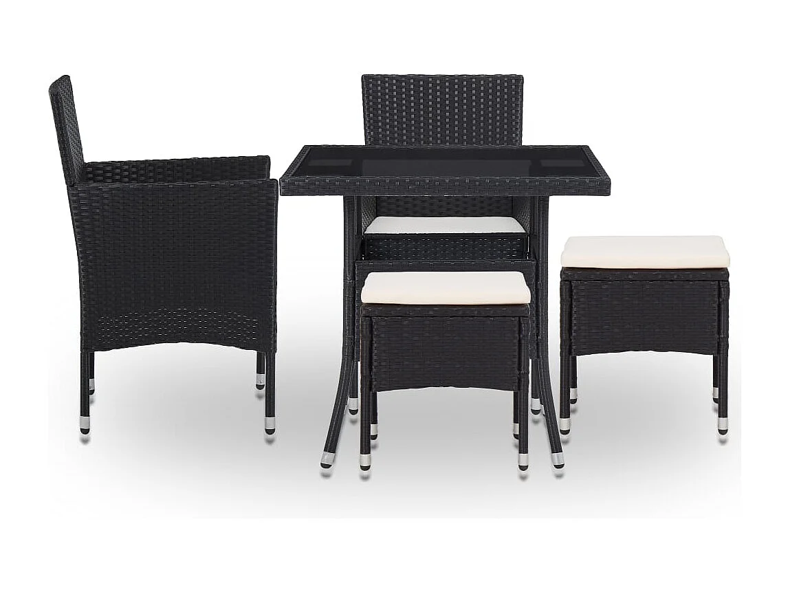 Lucien-René  5-delige Tuinset poly rattan en glas zwart