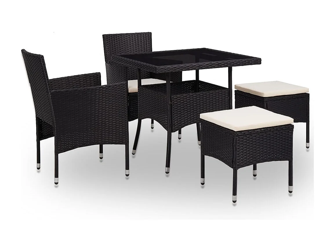 Lucien-René  5-delige Tuinset poly rattan en glas zwart