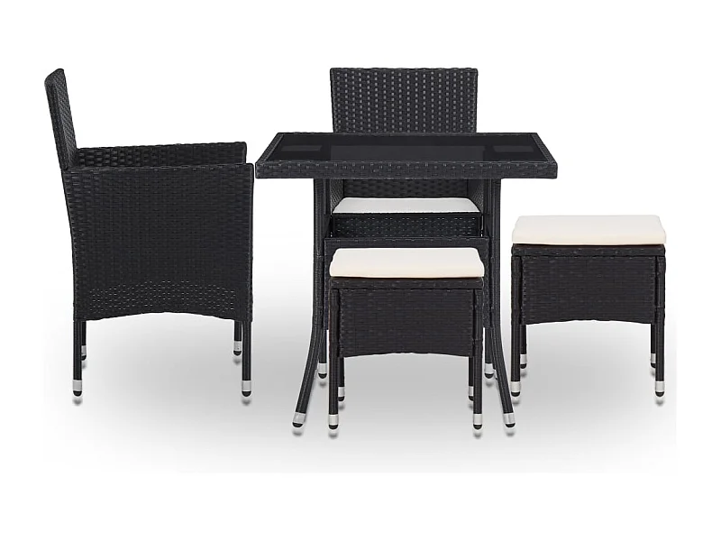 Lucien-René  5-delige Tuinset poly rattan en glas zwart