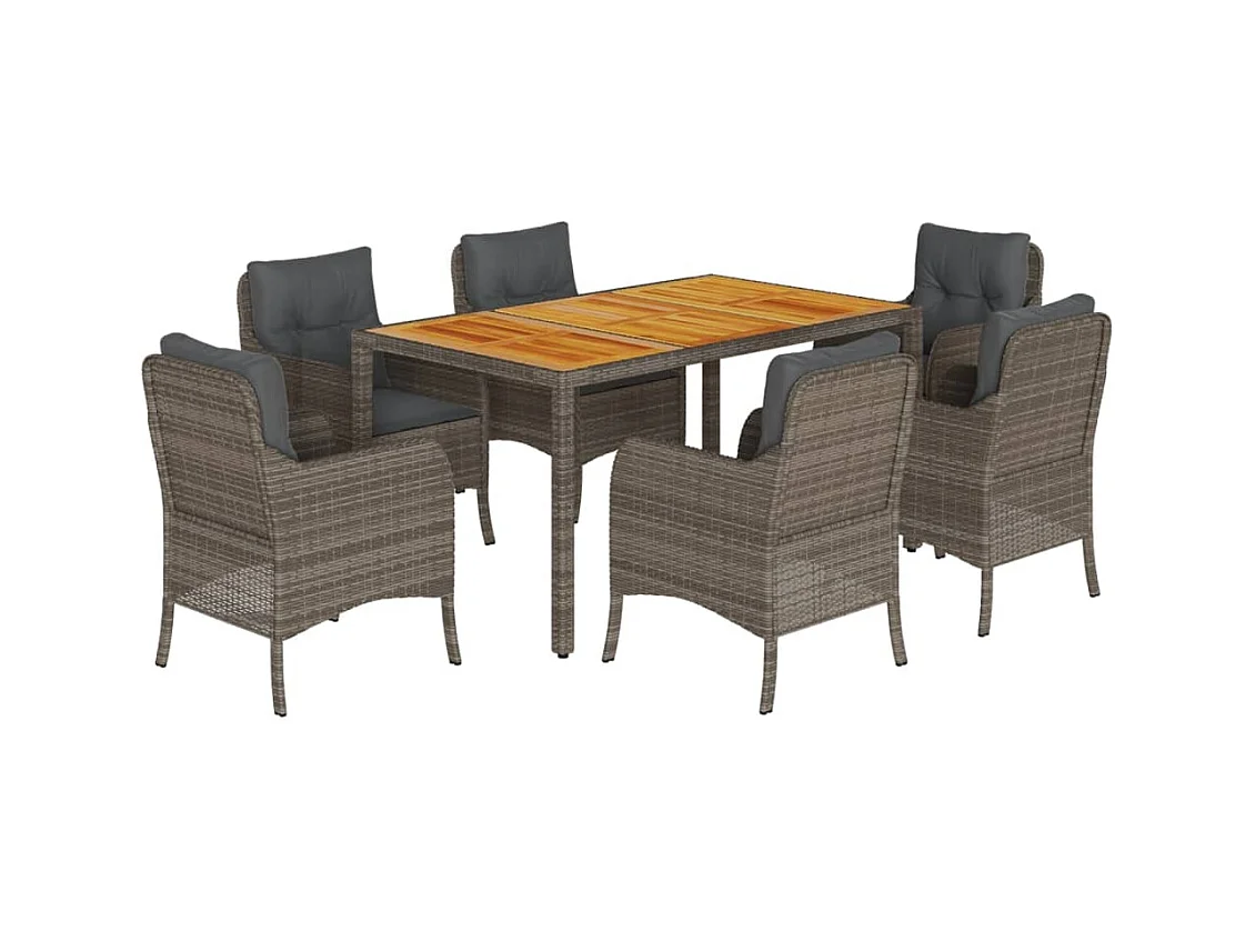 Waalre  Ensemble à manger de jardin et coussins 7 pcs gris rotin