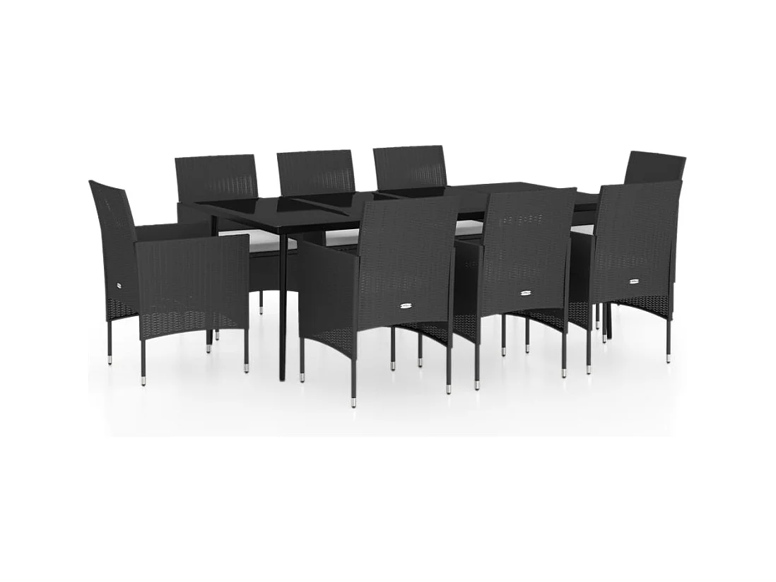 Cesarino  Ensemble à manger de jardin avec coussins 9 pcs noir