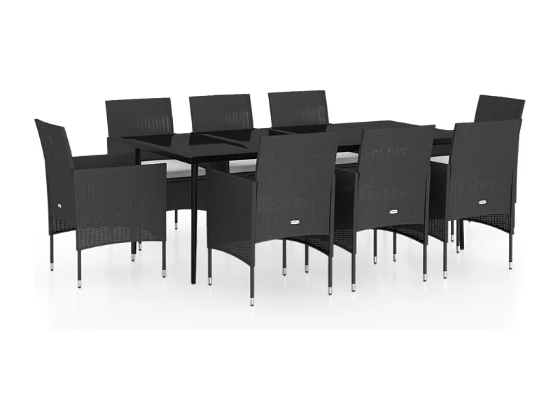 Cesarino  Juego de comedor de jardín 9 piezas con cojines negro