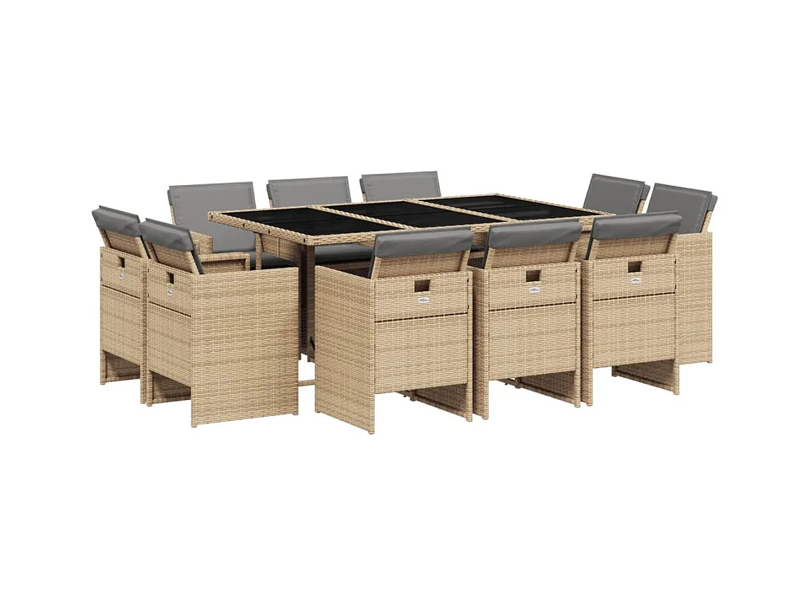 Jeroen  11-delige Tuinset met kussens poly rattan gemengd beige