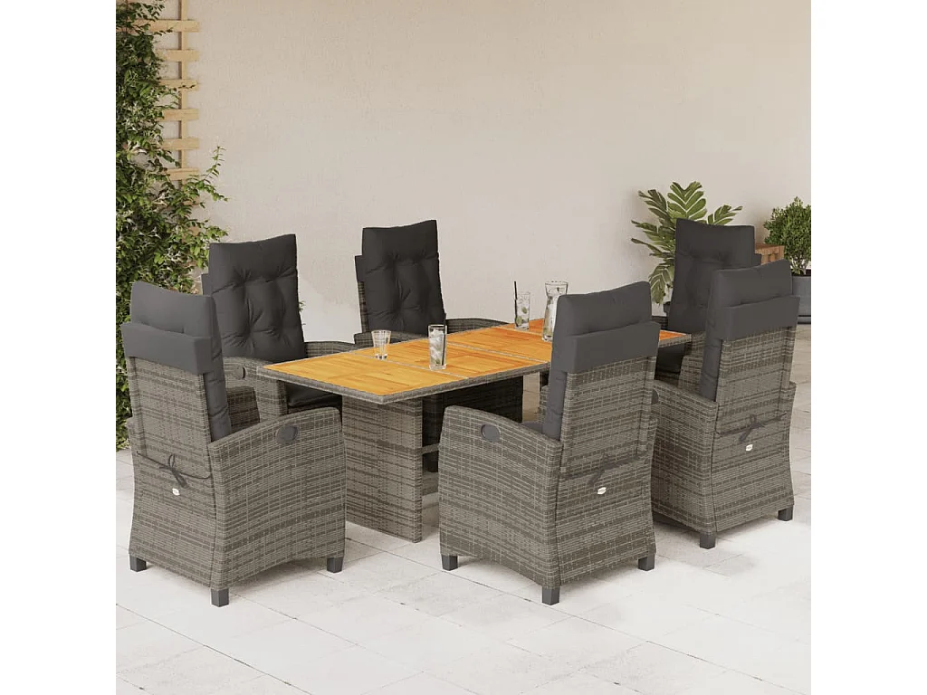 Frances  7-delige Tuinset met kussens poly rattan grijs