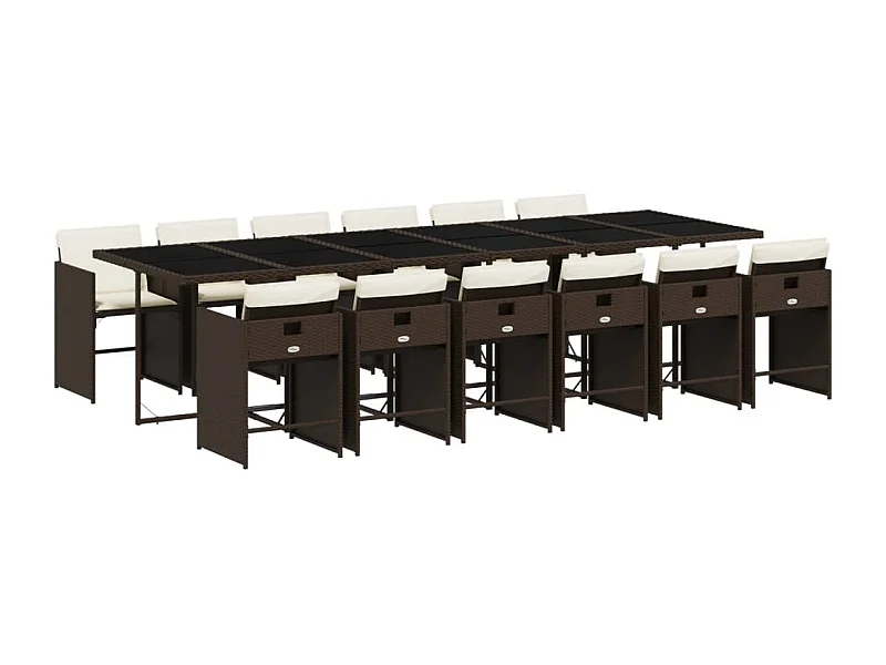Zele  Ensemble à manger de jardin avec coussins 13 pcs marron rotin