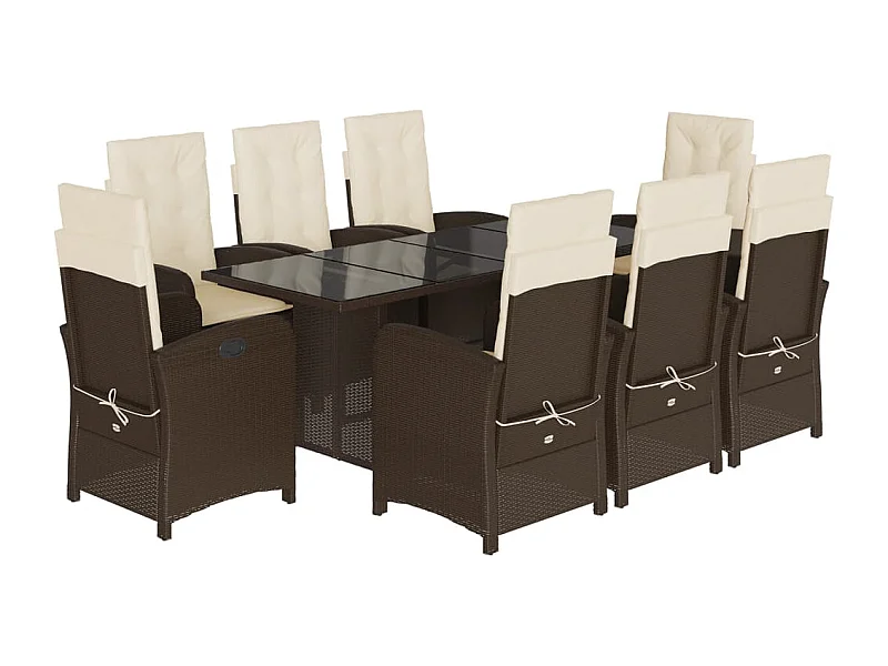 Almkerk  Set comedor para jardín 9 pzas y cojines ratán sintético marrón
