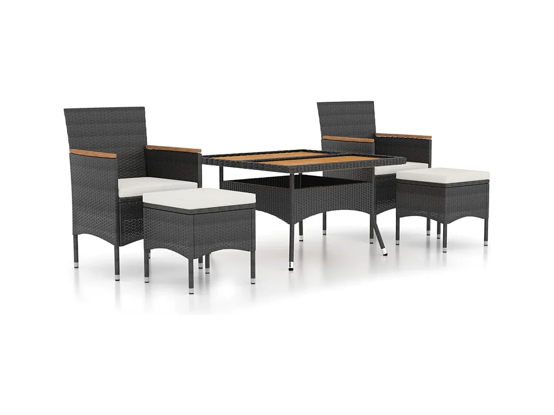 Roan  5-delige Tuinset poly rattan en massief acaciahout zwart