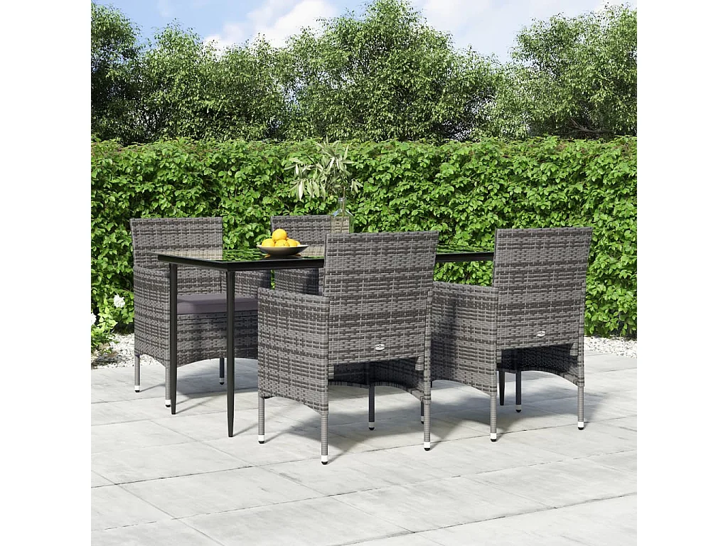 Cesarino  Ensemble à manger de jardin et coussins 5pcs Gris/noir