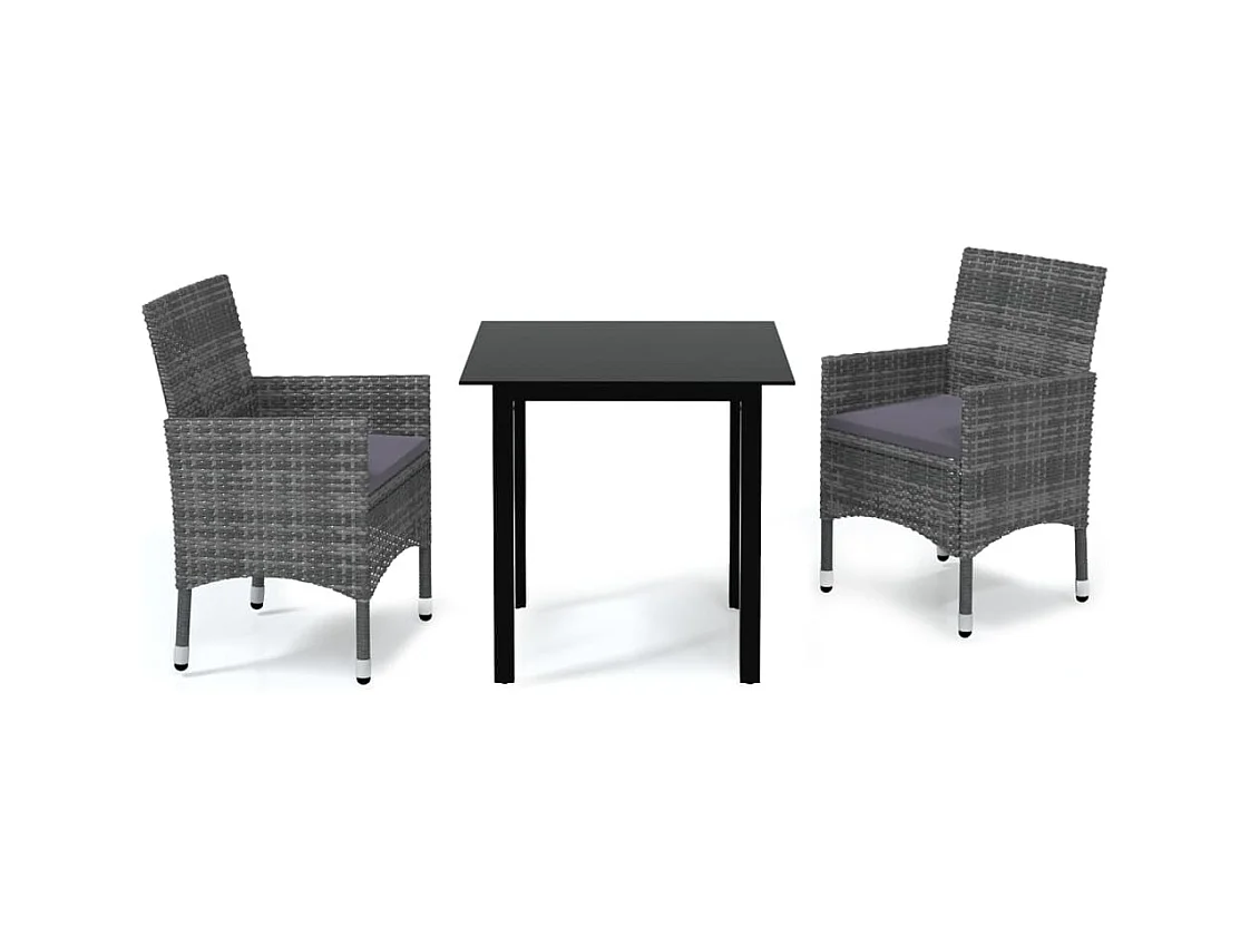 Wausau  Ensemble à manger de jardin coussins 3pcs Résine tressée Gris
