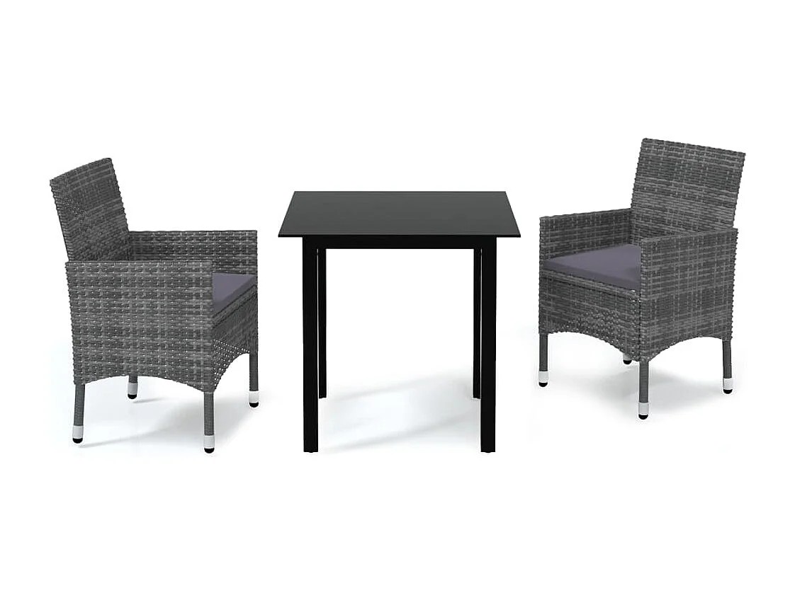 Wausau  Ensemble à manger de jardin coussins 3pcs Résine tressée Gris