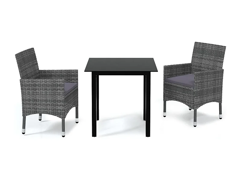 Wausau  Ensemble à manger de jardin coussins 3pcs Résine tressée Gris